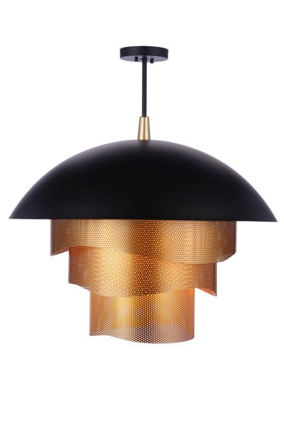 Antique Hardware 31.25” Diameter Sculptural Statement Dome Pendant with Perforated Metal Shades in Flat Black/Matte Gold Pendant