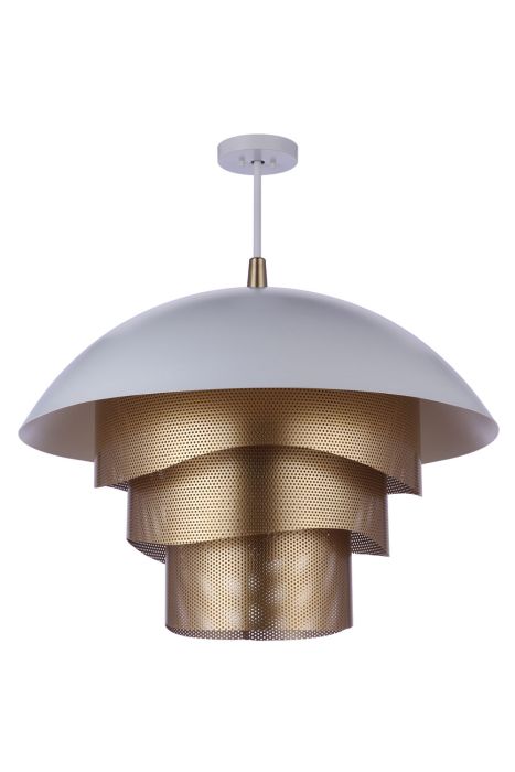 Antique Hardware 31.25” Diameter Sculptural Statement Dome Pendant with Perforated Metal Shades in Matte White/Matte Gold Pendant