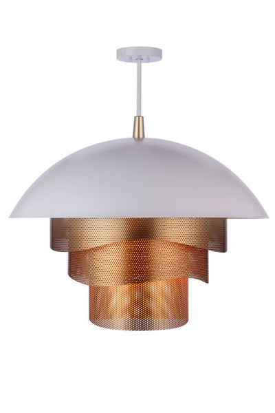 Antique Hardware 31.25” Diameter Sculptural Statement Dome Pendant with Perforated Metal Shades in Matte White/Matte Gold Pendant