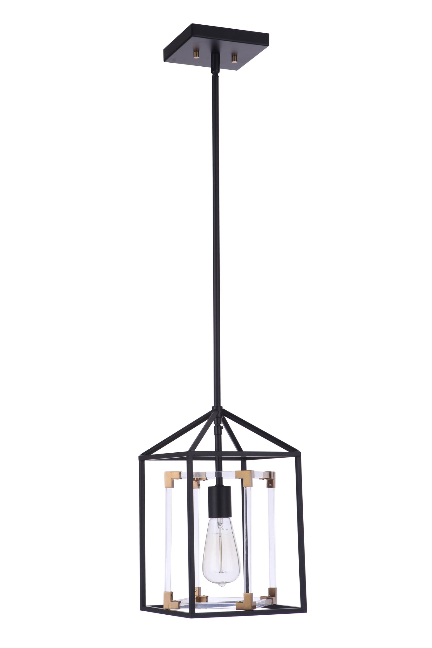 Antique Hardware Aaron 1 Light Acrylic Pendant in Flat Black/Satin Brass Pendant