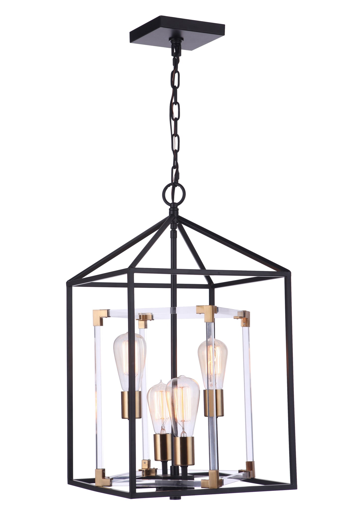 Antique Hardware Aaron 4 Light Acrylic Pendant in Flat Black/Satin Brass Pendant