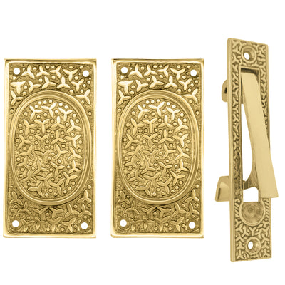 ##Antique Hardware## Rice Pattern Pocket Door Set (Several Finishes Available)