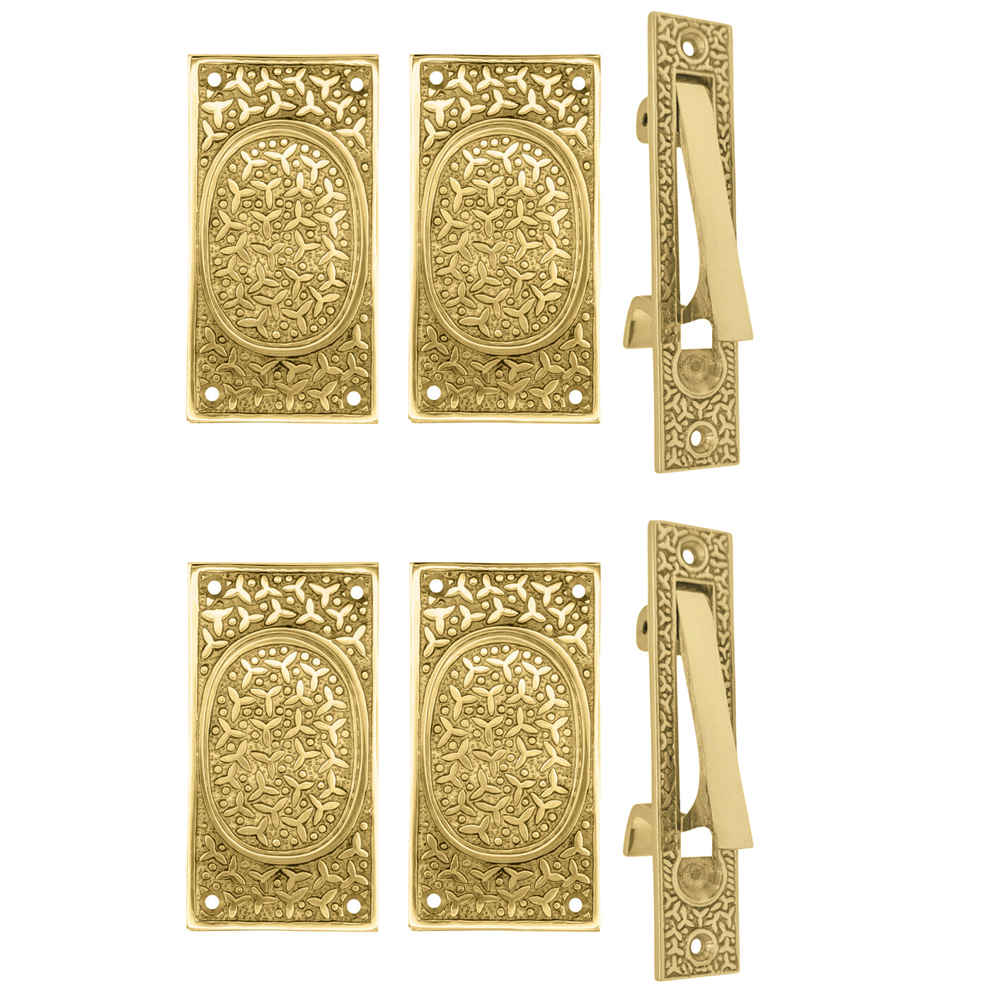 ##Antique Hardware## Rice Pattern Pocket Door Set (Several Finishes Available)