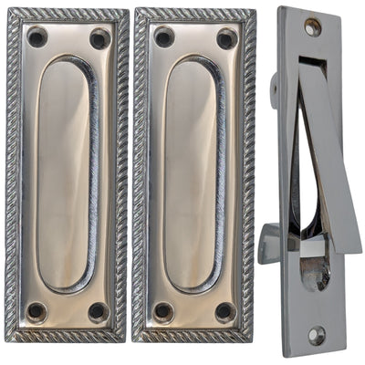 ##Antique Hardware## Georgian Rope Rectangular Pocket Door Set (Several Finishes Available)