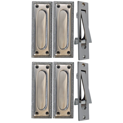 ##Antique Hardware## Georgian Rope Rectangular Pocket Door Set (Several Finishes Available)