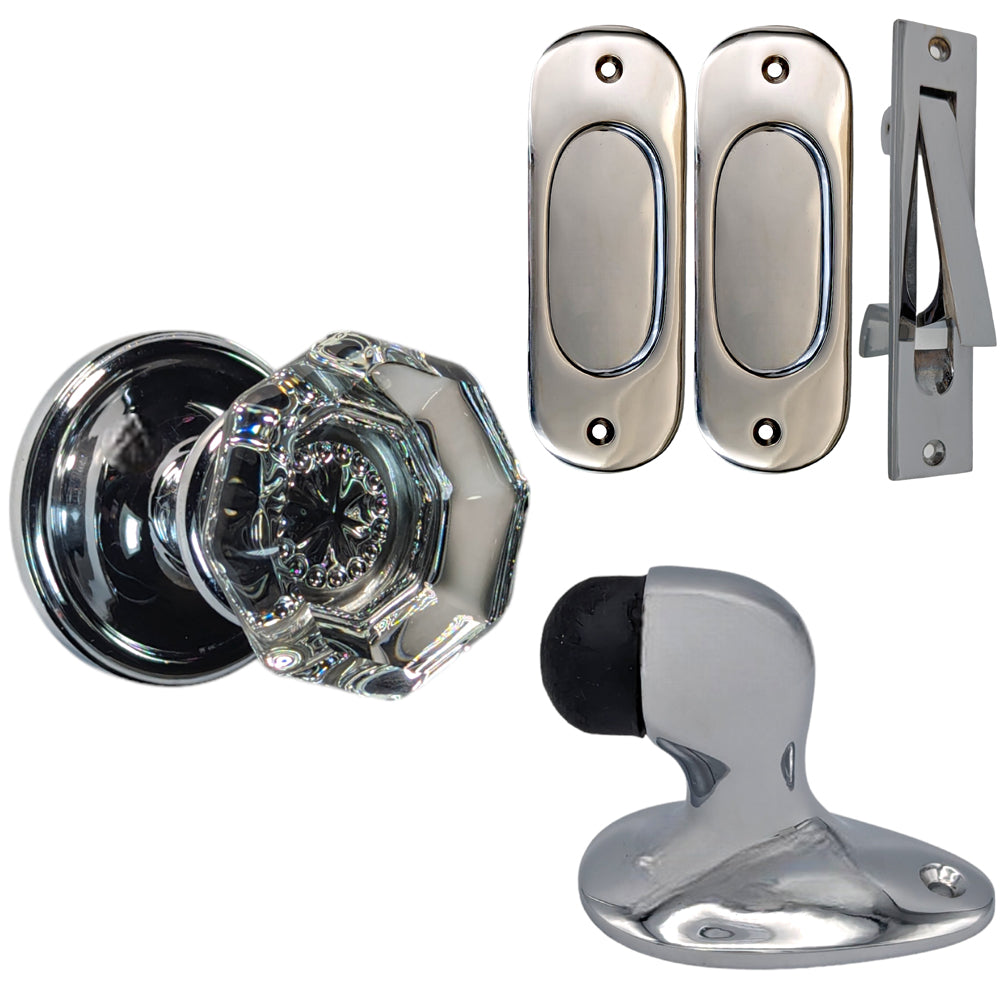 Traditional Door Set with Crystal Door Knobs and Brass Pulls (Several Finishes Available)