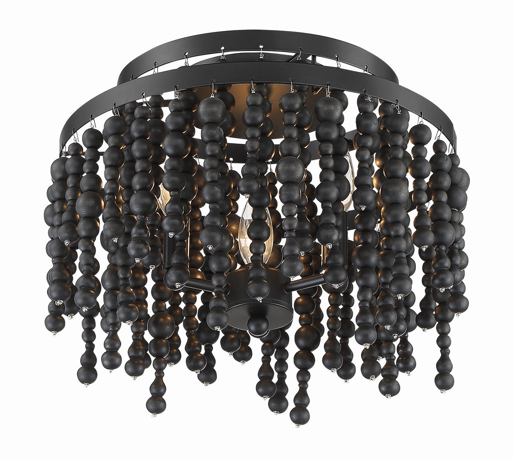 ##Antique Hardware## Poppy 3 Light Matte Black Semi Flush Mount