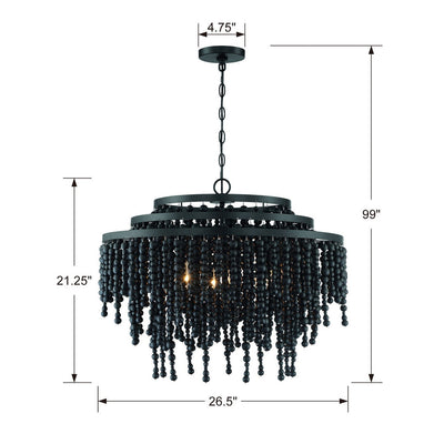 ##Antique Hardware## Poppy 6 Light Matte Black Chandelier