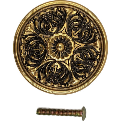 ##Antique Hardware## 2 Inch Solid Brass Victorian Floral Cabinet & Furniture Knob (Several Finishes Available)