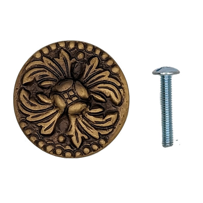 ##Antique Hardware## 1 1/2 Inch Solid Brass Designer Rococo Cabinet Knob (Several Finishes Available)