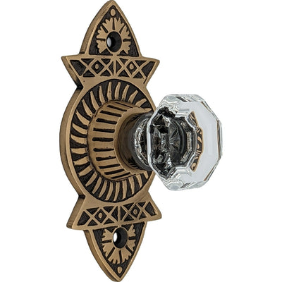 ##Antique Hardware## 1 3/8 Inch Crystal Clear Glass Octagon Cabinet & Furniture Knob Eastlake Backplate