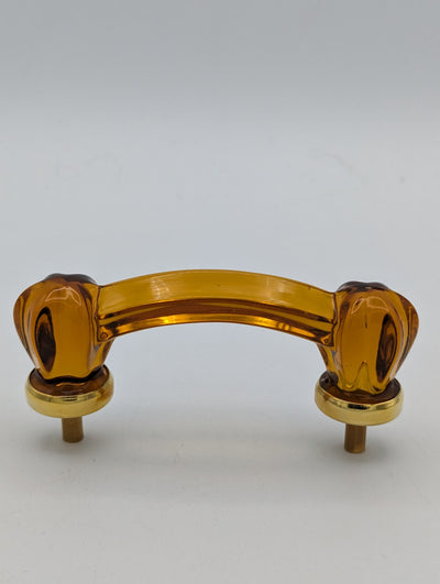 ##Antique Hardware## Open Box Sale Item 4 Inch Overall (3 Inch c-c) Amber Glass Bridge Handle (Polished Brass Finish)