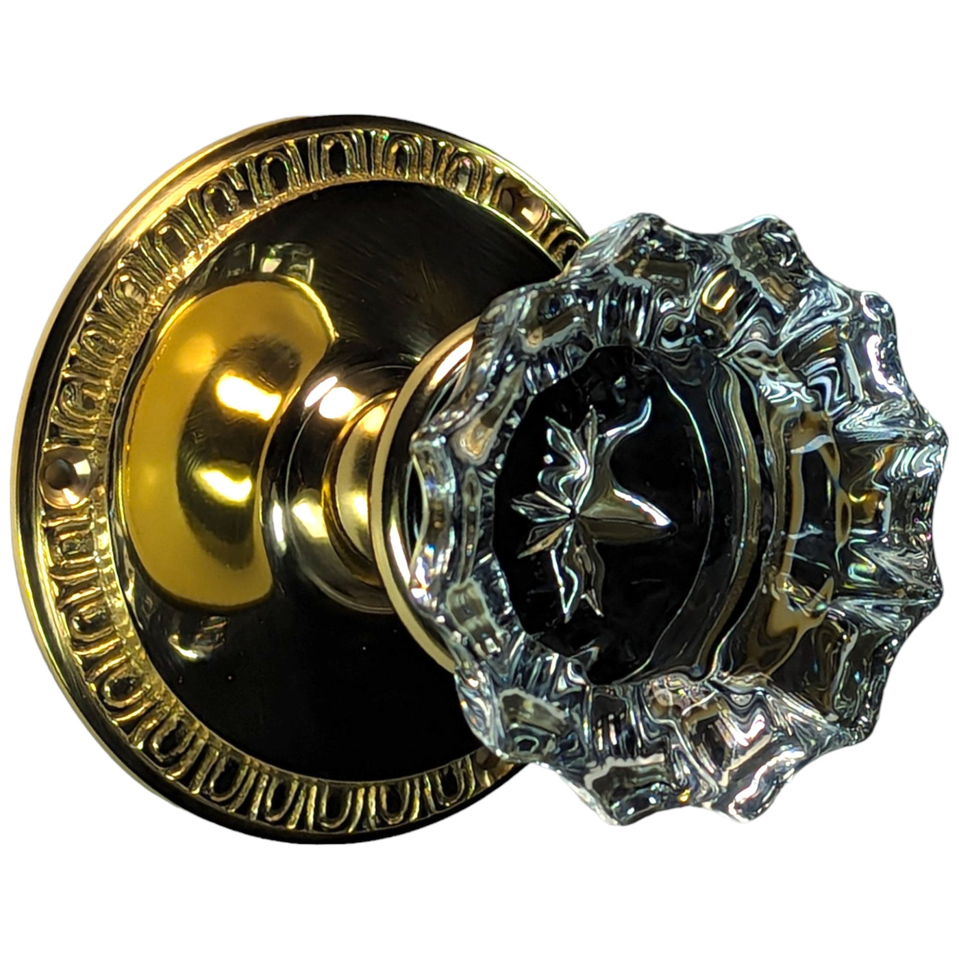 ##Antique Hardware## Glass Fluted Doorknob Set with Egg & Dart Rosette (Several Finishes Available)