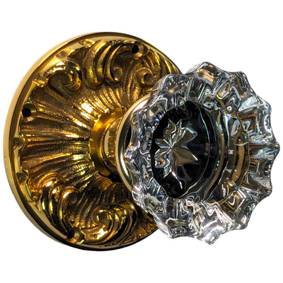 ##Antique Hardware## Romanesque Rosette Door Set with Fluted Crystal Door Knobs (Several Finishes Available)