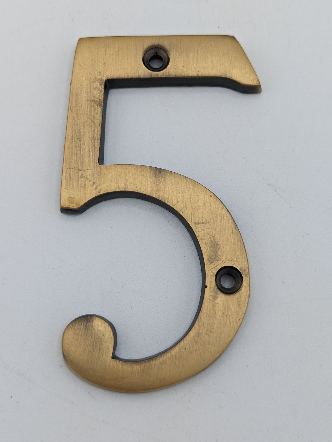 ##Antique Hardware## Open Box Sale Item 4 Inch Tall House Number 5 (Antique Brass Finish)