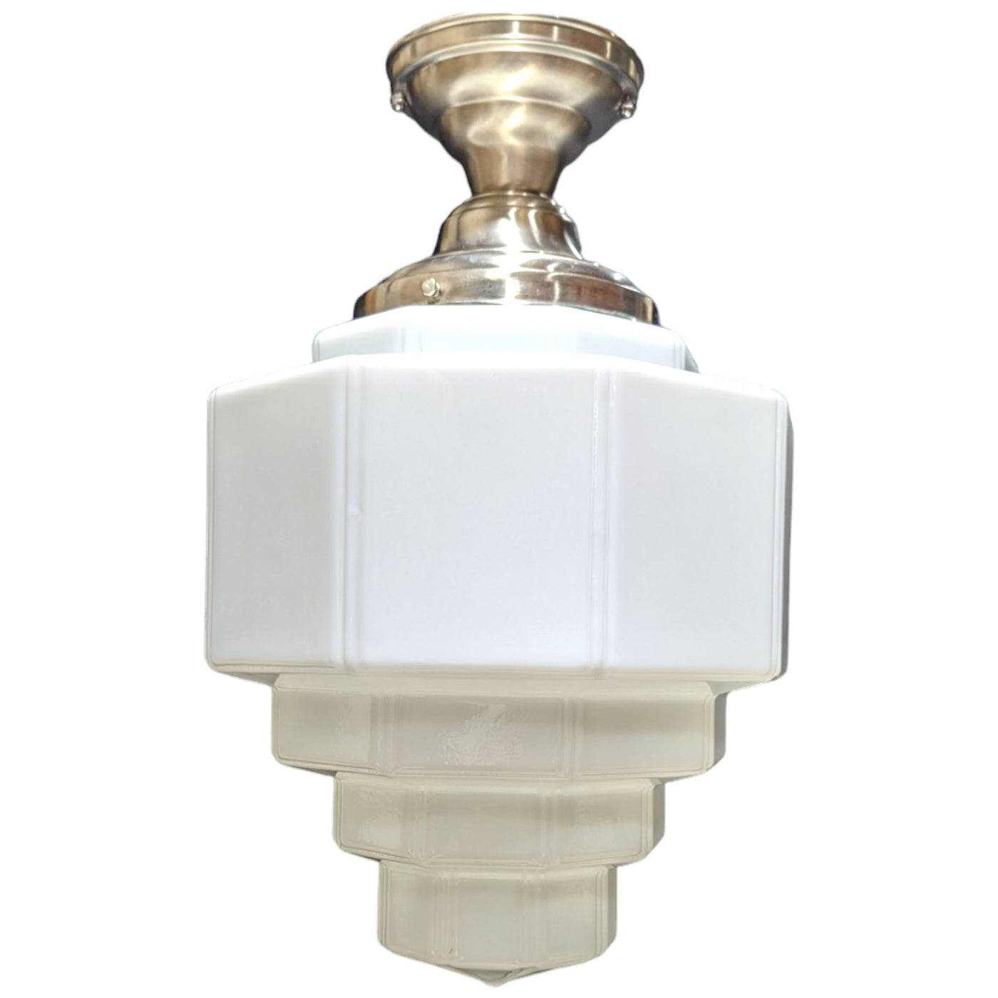 ##Antique Hardware## 19 1/2 Inch Manhattan Skyscraper Grandeur Style Semi-Flush Mount Light (Brushed Nickel Finish)