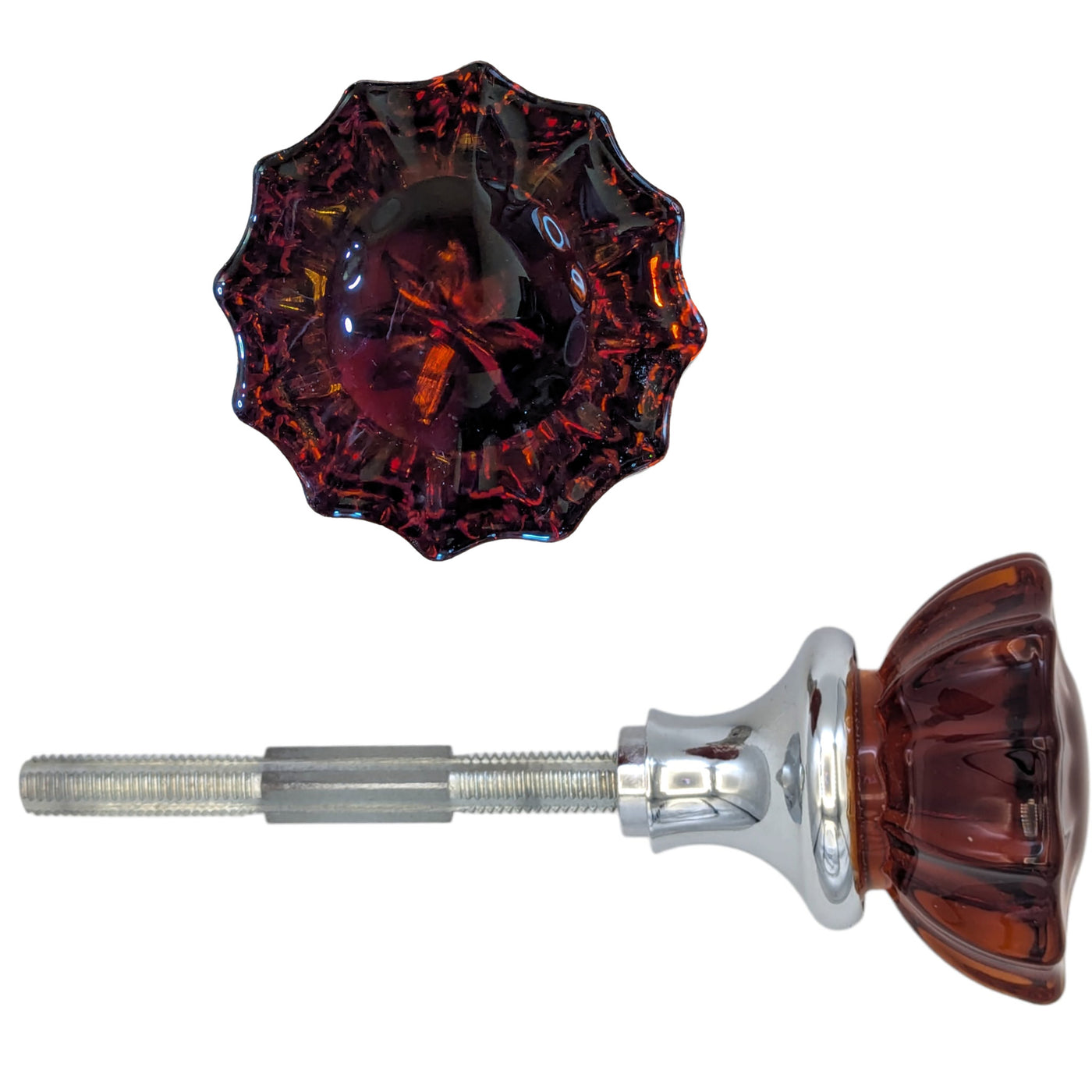 ##Antique Hardware## Amber Fluted Crystal Spare Door Knob Set (Several Finishes Available)