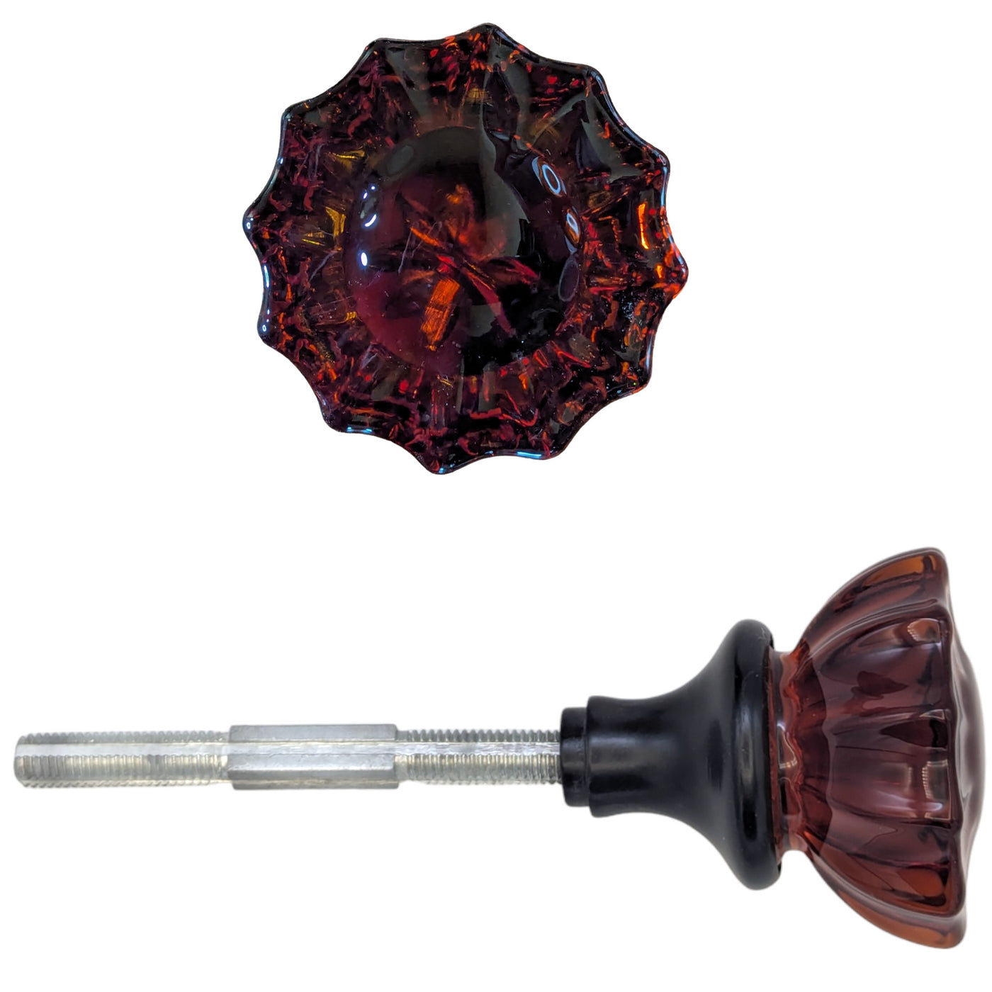 ##Antique Hardware## Amber Fluted Crystal Spare Door Knob Set (Several Finishes Available)