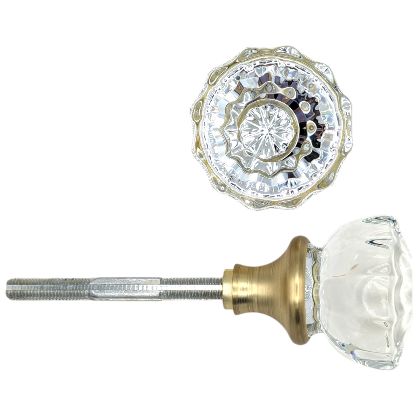 ##Antique Hardware## Fluted Tulip Style Crystal Door Knobs (Satin Brass Finish)