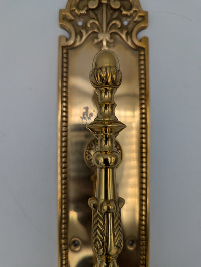 ##Antique Hardware## Open Box Sale Item 18 Inch Solid Brass Traditional Fleur-De-Lis Door Pull & Plate (Polished Brass Finish)