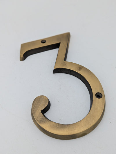 ##Antique Hardware## Open Box Sale Item 6 Inch Tall House Number 3 (Antique Brass Finish)