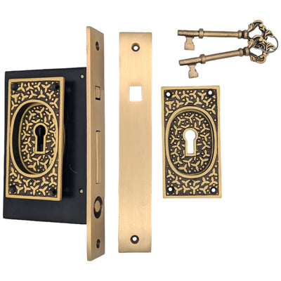 ##Antique Hardware## Rice Pattern Pocket Privacy Style Door Set