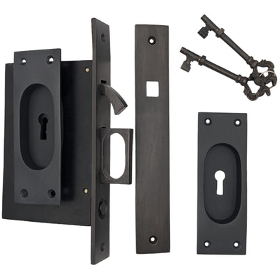 ##Antique Hardware## Traditional Rectangular Pocket Privacy (Lock) Door Set