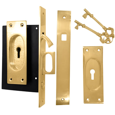 ##Antique Hardware## Traditional Rectangular Pocket Privacy (Lock) Door Set