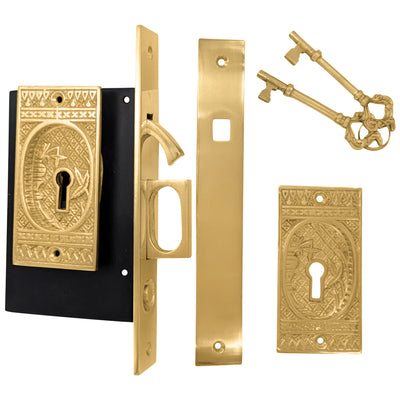 ##Antique Hardware## Broken Leaf Single Pocket Privacy (Lock) Style Door Set