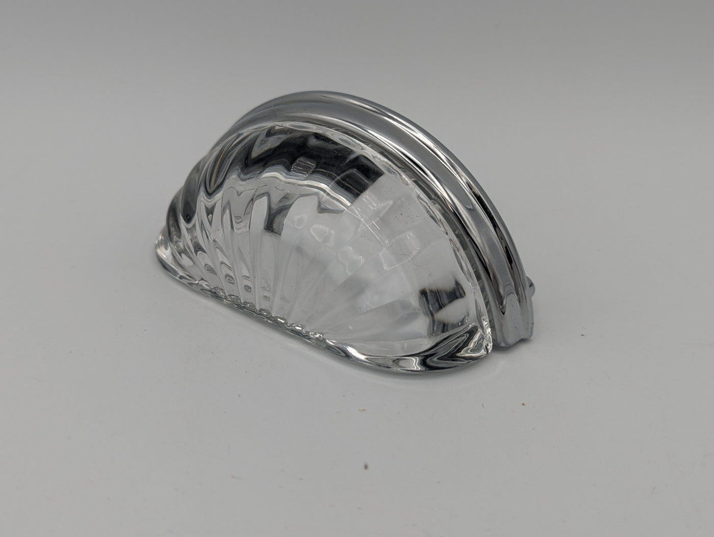 ##Antique Hardware## Open Box Sale Item Ribbed Clear Glass Cup Pull (3 Inch c-c) Polished Chrome Finish