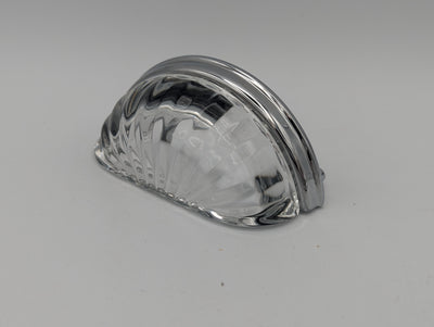 ##Antique Hardware## Open Box Sale Item Ribbed Clear Glass Cup Pull (3 Inch c-c) Polished Chrome Finish