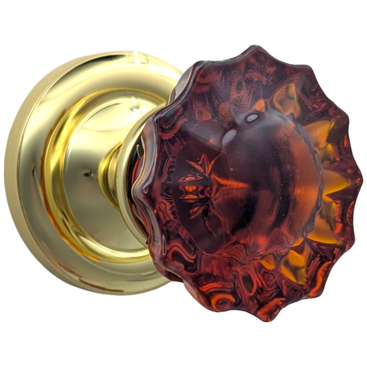 Magnifique™ Classic Door Set with Amber Glass Fluted Knobs (Several Finishes Available)