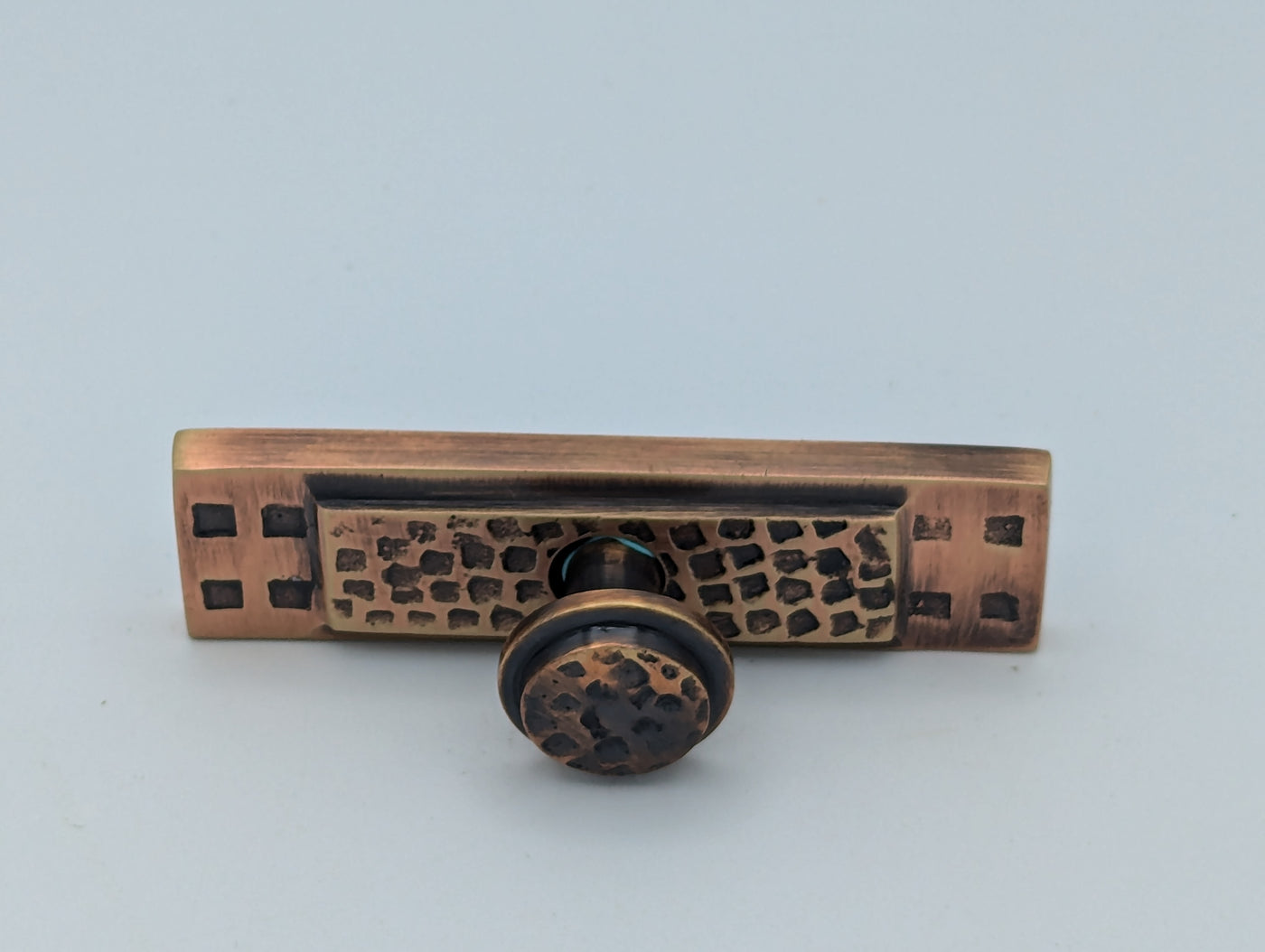 ##Antique Hardware## Open Box Sale Item 3 1/2 Inch (3 Inch c-c) Rectangular Craftsman Cabinet Knob With Backplate (Antique Copper Finish)