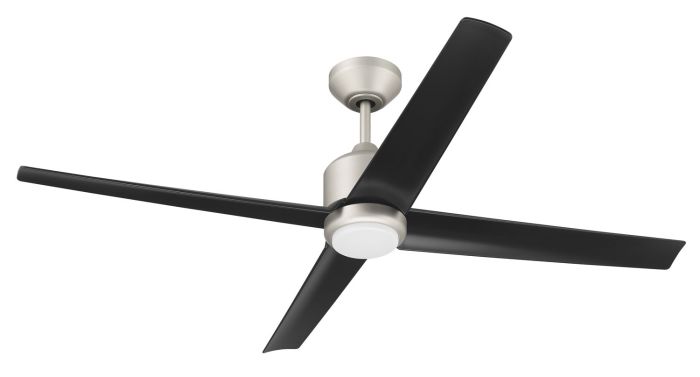 52" Quell Fan, Painted Nickel Finish, Flat Black Blades. LED Light, WIFI and Control Included