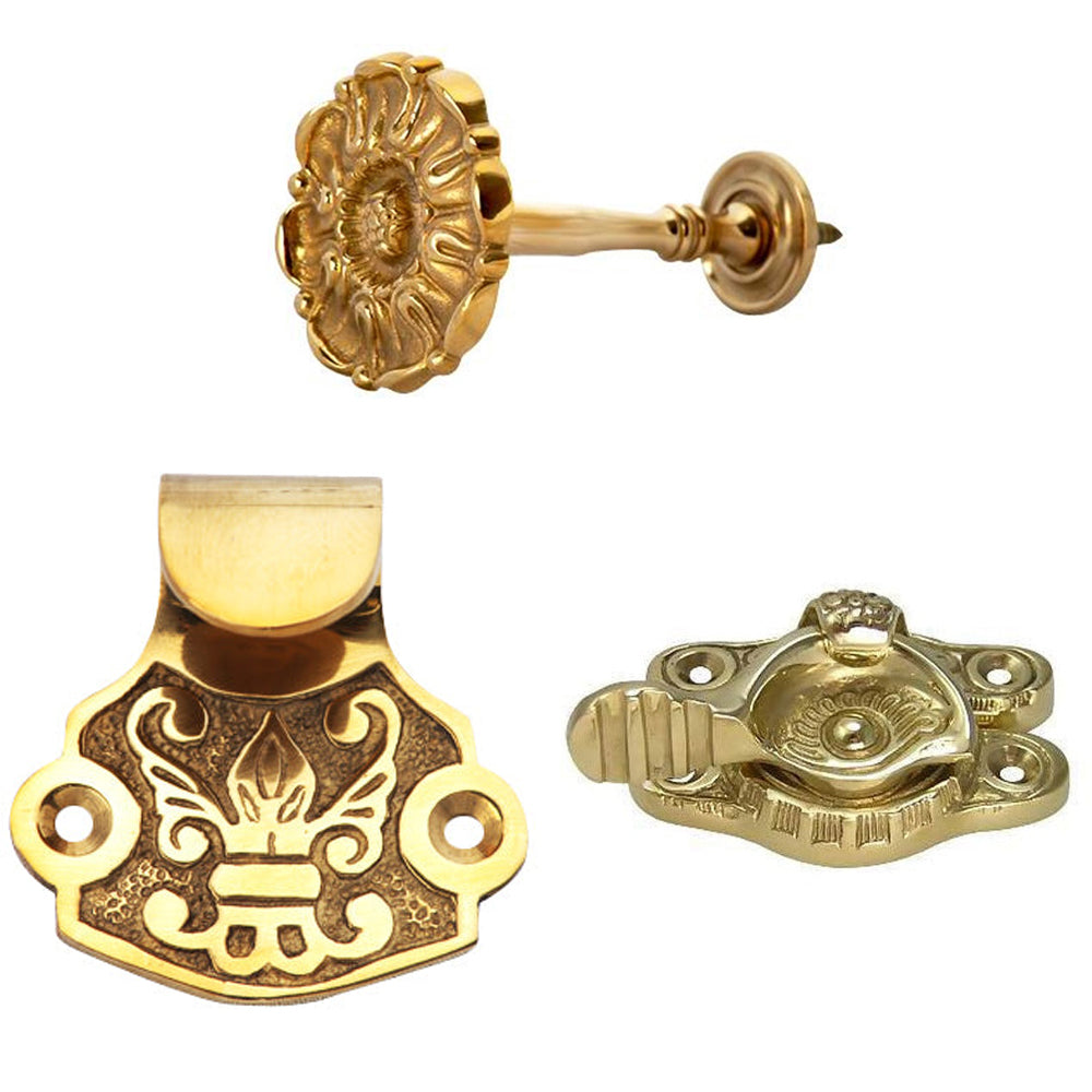 ##Antique Hardware## Solid Brass Floral Window Hardware Set (Several Finishes Available)