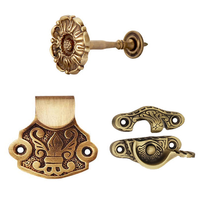 ##Antique Hardware## Solid Brass Floral Window Hardware Set (Several Finishes Available)