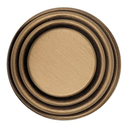 ##Antique Hardware## 1 3/8 Inch Solid Brass Concentric Art Deco Round Cabinet and Furniture Knob