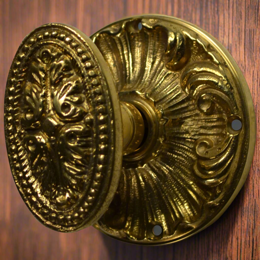 Romanesque Rosette Door Set with Avalon Oval Door Knobs (Several Finishes Available)