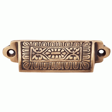 ##Antique Hardware## 3 5/8 Inch Overall (3 Inch c-c) Traditional Square Eastlake Style Bin Pull