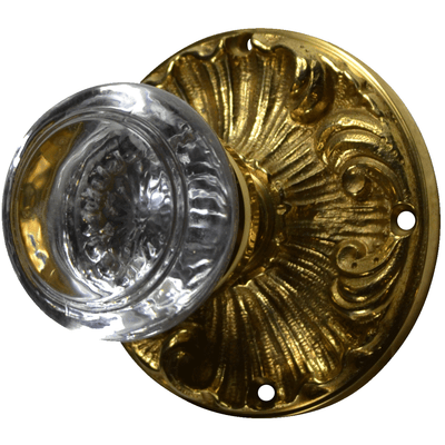 ##Antique Hardware## Romanesque Rosette Door Knob Set with Round Crystal Door Knobs (Several Finishes Available)