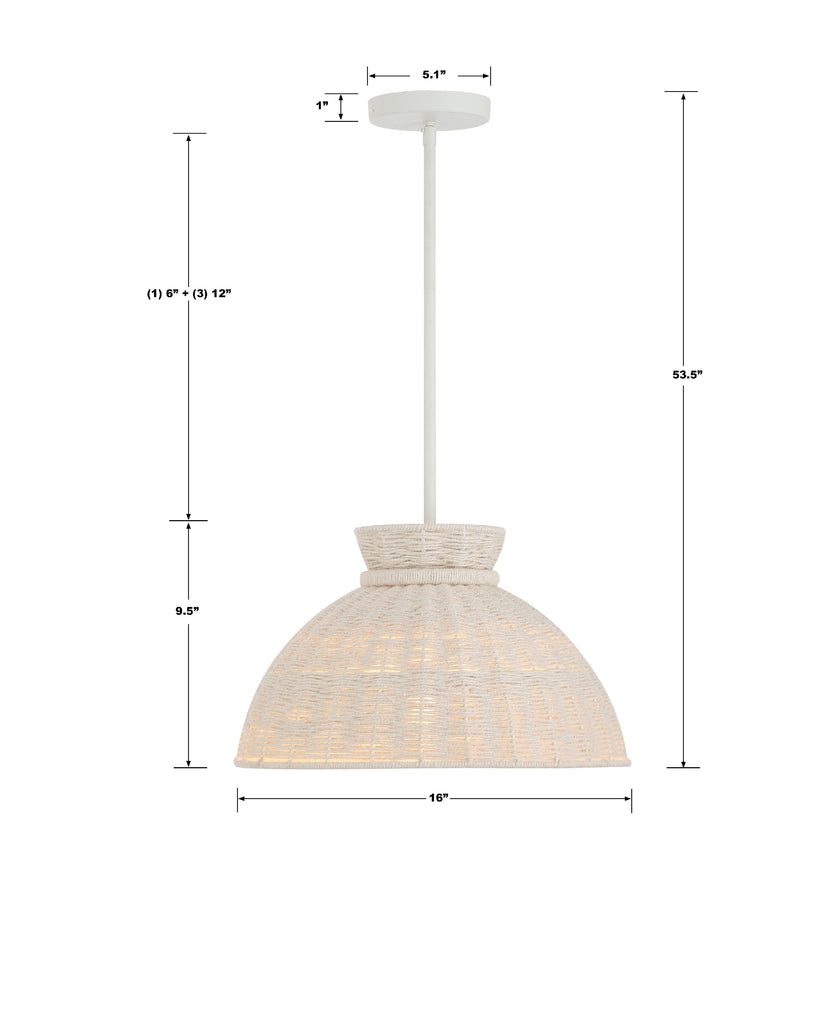 ##Antique Hardware## Reese 1 Light Matte White Pendant