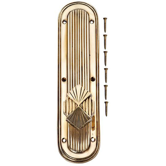 ##Antique Hardware## Art Deco Lined Backplate Door Set with Art Deco Fanfare Door Knobs (Several Finishes Available)