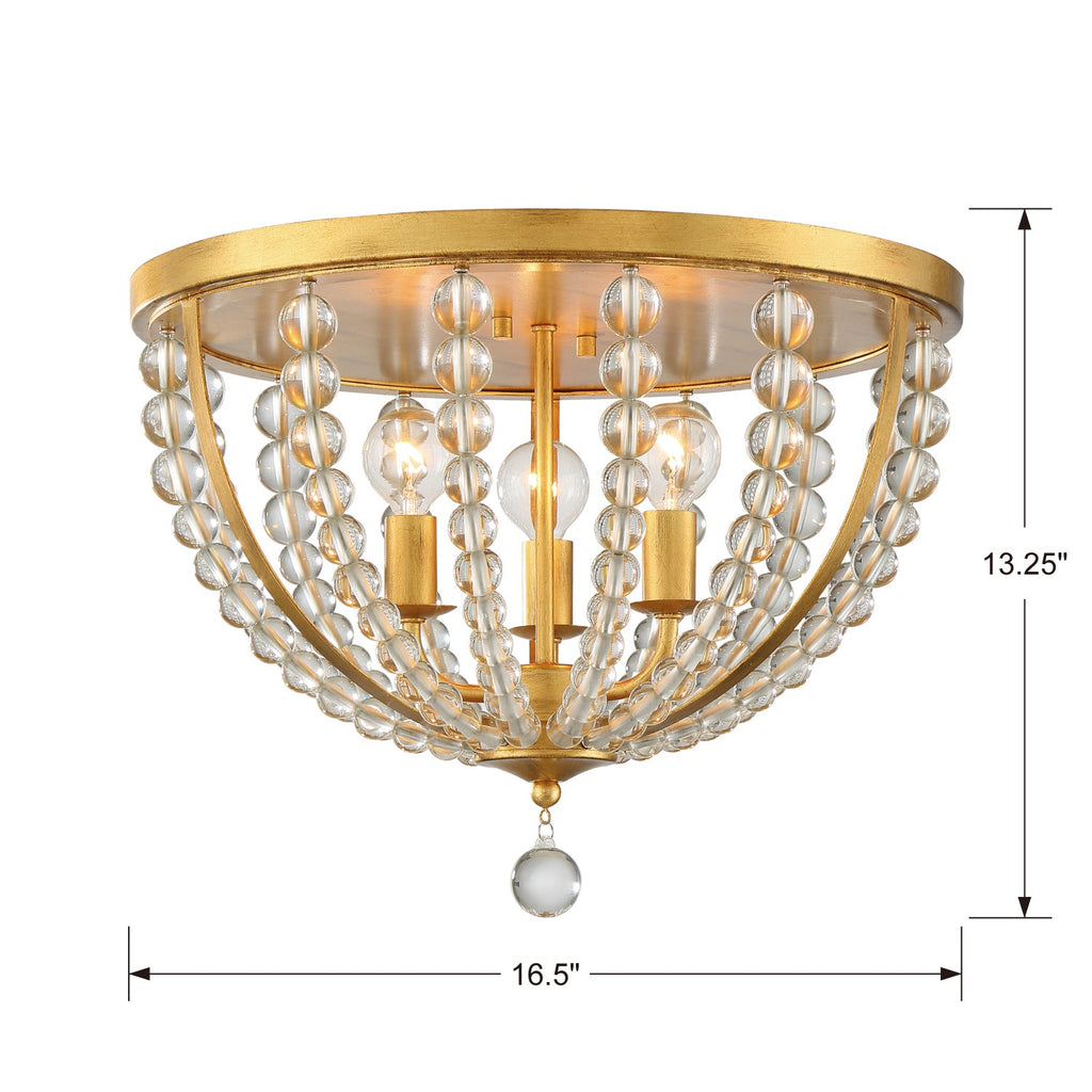 ##Antique Hardware## Roxy 3 Light Antique Gold Flush Mount