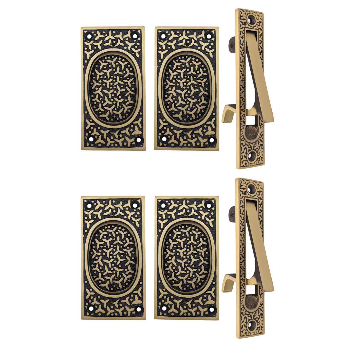 ##Antique Hardware## Rice Pattern Pocket Door Set (Several Finishes Available)