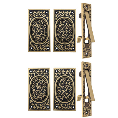 ##Antique Hardware## Rice Pattern Pocket Door Set (Several Finishes Available)