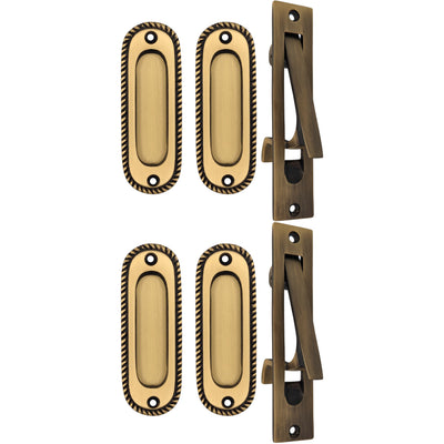 ##Antique Hardware## Georgian Rope Oval Pocket Door Set (Several Finishes Available)