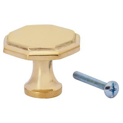 Antique Hardware 1 5/8 Inch Solid Brass Octagonal Cabinet Knob (Polished Brass Finish) Cabinet Knobs & Handles