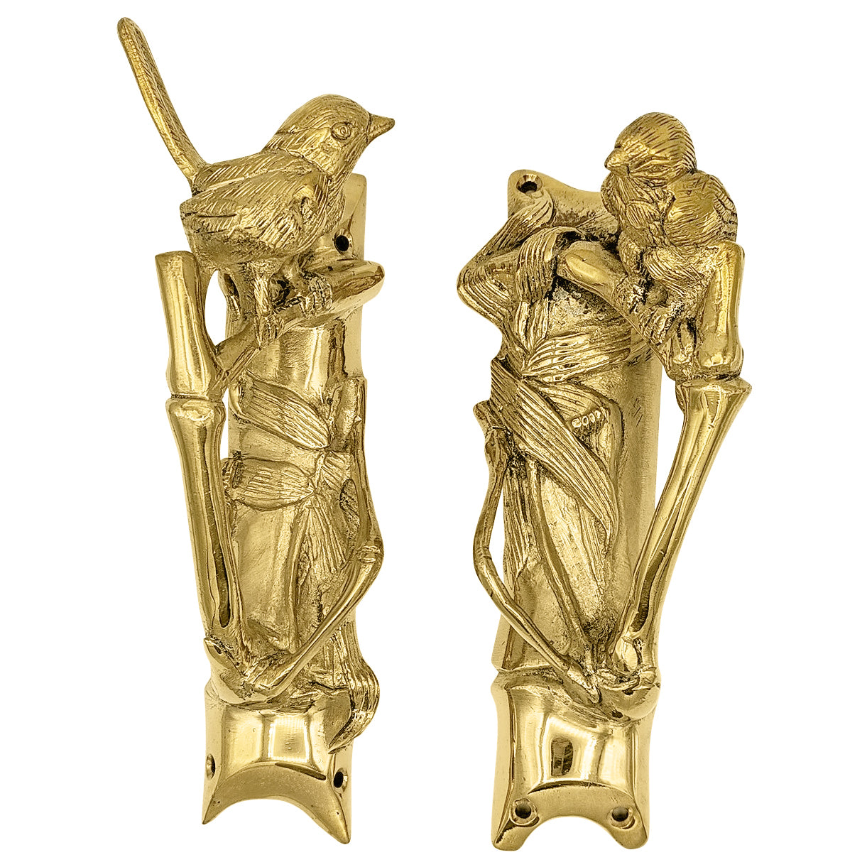 ##Antique Hardware## Solid Brass Bamboo and Wren Bird Pulls