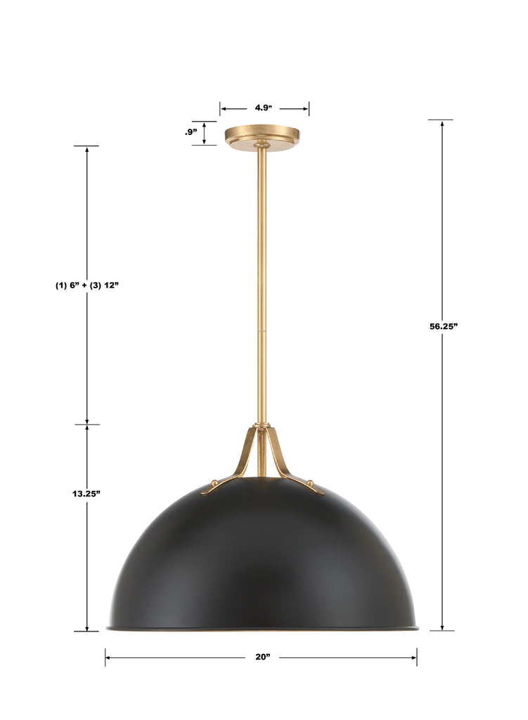 ##Antique Hardware## Soto 1 Light Matte Black + Antique Gold Chandelier