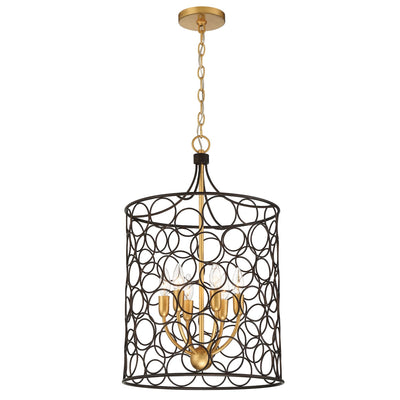 ##Antique Hardware## Stemmons 6 Light Bronze + Antique Gold Mini Chandelier